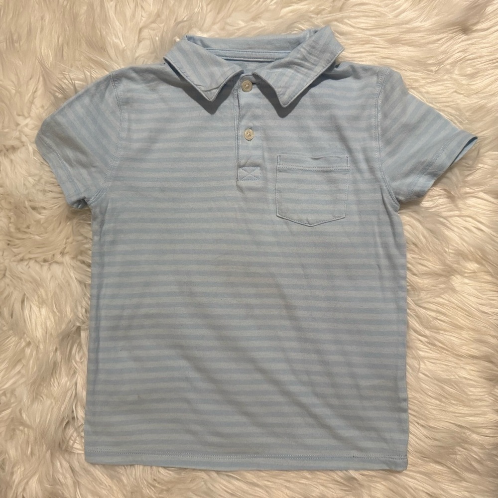 Cat & Jack Boys Light Blue Polo Shirt with Subtle Stripes‎ Size 5